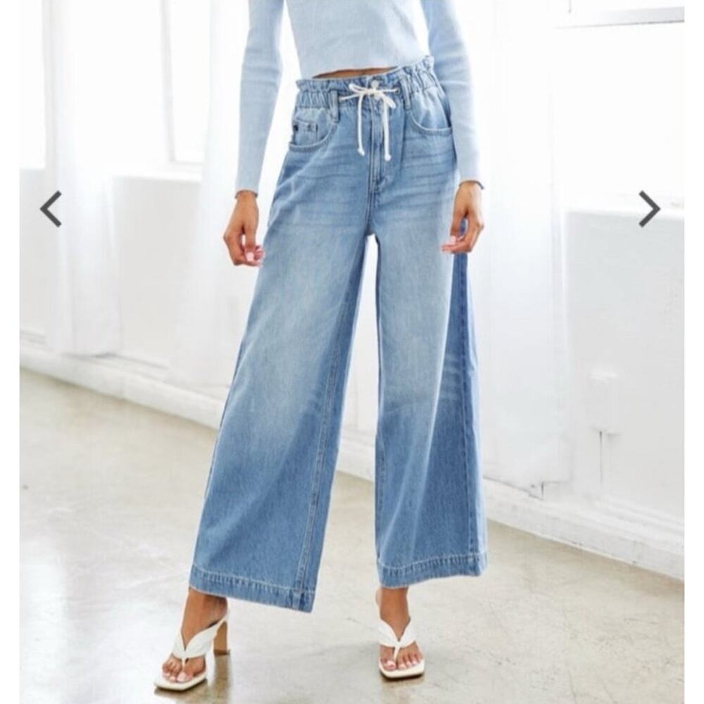 KANCAN Jeans 26 Brayan Ultra High Rise Wide Leg Elastic Waist W/Drawstring‎ NWT